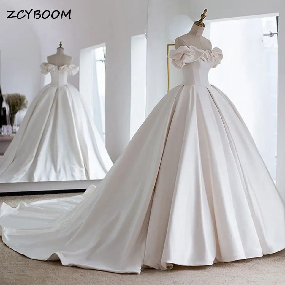 Customized 2026 Satin Ball Gown Wedding Dresses 2026 Simple Sweetheart Neck Classic Zipper Back Bride Gowns Robe De Mariée