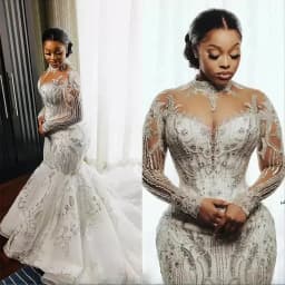 Customized 2025 Long Sleeves Mermaid Wedding Dresses Bridal Gown Sequins Lace Applique High Neck Sweep Train Vestidos Plus Size