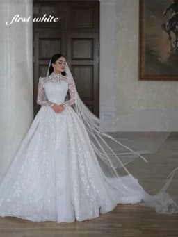 Luxury Long Sleeve Wedding Dresses High Neck Robes Customized Appliques Lace Country Bridal Gowns Vestidos De Novia