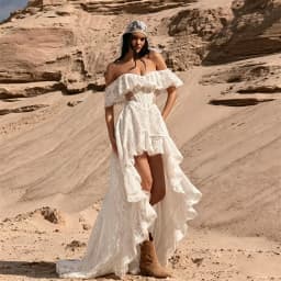 Off Shoulder Lace Wedding Dress Corset High Low Split Bridal Gown Backless Ruffle Train Desert Wedding Vestido De Novia Custom