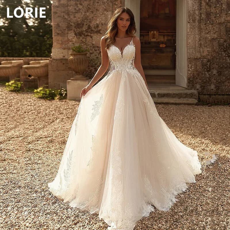 LORIE A-line Flowers Appliques vestidos de novia Wedding Dress Spaghetti Strap Bridal Gowns Sweetheart Wedding Gown Customized