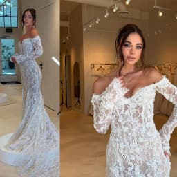 Off The Shoulder Long Sleeve 3D Floral Lace Mermaid Wedding Dress Frayed Edge Sweetheart See Through Bridal Gown With Sweep Trai