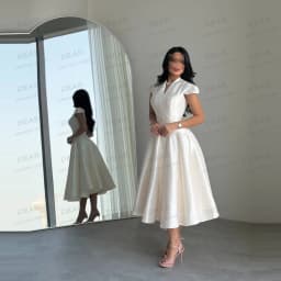 Simple A Line Wedding Dresses V Neck Cap Sleeve Women's Tea-Length Bridal Gowns Satin Formal Elegant Vestido De Novia Customized
