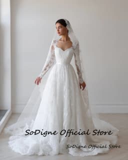 SoDigne A-line Lace Wedding Dress Sweetheart Full Sleeves Bride Dresses 2026 Long Bridal Gowns Vestidos De Novia Customized