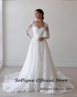SoDigne A-line Lace Wedding Dress Sweetheart Full Sleeves Bride Dresses 2026 Long Bridal Gowns Vestidos De Novia Customized