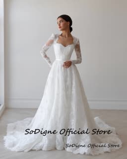 SoDigne A-line Lace Wedding Dress Sweetheart Full Sleeves Bride Dresses 2026 Long Bridal Gowns Vestidos De Novia Customized