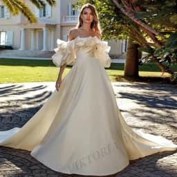 VIKTORIA Romantic Pleat Wedding Dresses for Bride Off the Shoulder Satin A-line Vestido De Casamento Personalized Customized