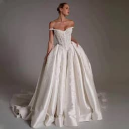Off The Shoulder Wedding Dress Satin With Beading Embroidered Lace A-Line Ball Gown Sleeveless Strapless Customized Bride Dress