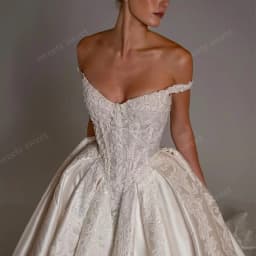 Off The Shoulder Wedding Dress Satin With Beading Embroidered Lace A-Line Ball Gown Sleeveless Strapless Customized Bride Dress