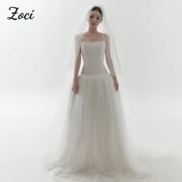 Zoci Princess Strapless Satin Tulle Korea Wedding Dresses Dropped A Line Bride Photos Shoot Dress Customized Long Wedding Gown