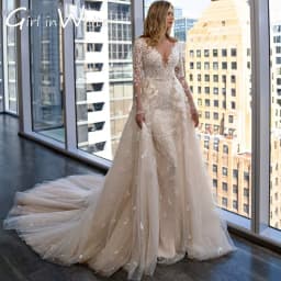 Sweetheart 2 In 1 Wedding Dress Pearls Mermaid Embroidered Gorgeous Appliques Sweep Train customized Bride Robe Vestido De Novia