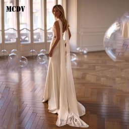 MCDV Civil Wedding Dress 2026 Square Collar Mermaid Backless Bride Gowns with Ribbons Sweep Train Vestido Noiva Customized