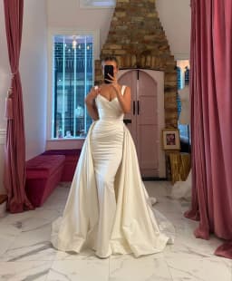 Satin Detachable Wedding Train Bridal Removable Overskirt Wasitband Front Open Formal Party Skirt Customized 2025