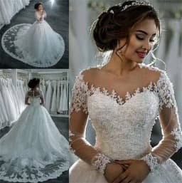 Beaded Appliques Sequins Wedding Dress Ball Gowns Long Sleeve Pleat Sweep Train Bridal Dresses Vestidos De Novia Customized