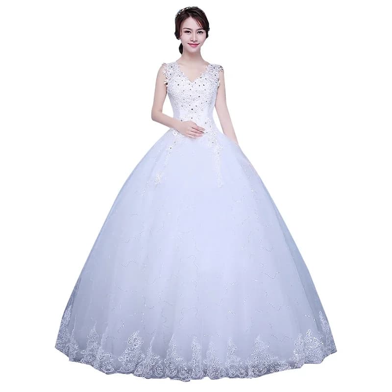 Customized Wedding Dress Bride Simple Lace Up Wedding Dresses Plus Size Princess V-neck Ball Gowns Dresses Vrstidos De Novia