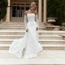 Osquernovia Fairytale Lace Wedding Dresses for Women Mermaid Strapless Detachable Train Bridal Dress Vestido De Novia Customised