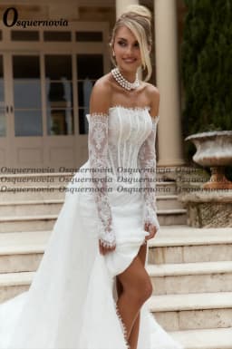 Osquernovia Fairytale Lace Wedding Dresses for Women Mermaid Strapless Detachable Train Bridal Dress Vestido De Novia Customised