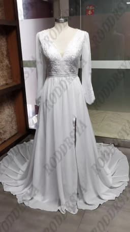 RODDRSYA Bohemian Wedding Dress Women Vestidos Novias Boda Chiffon Long Sleeves Lace Bride Dresses Appliques A Line Customized