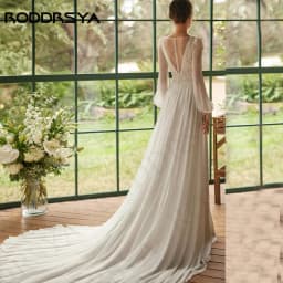 RODDRSYA Bohemian Wedding Dress Women Vestidos Novias Boda Chiffon Long Sleeves Lace Bride Dresses Appliques A Line Customized