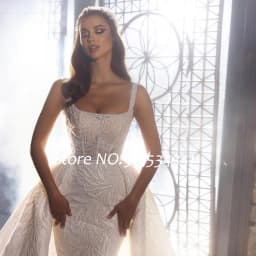 Luxury Detachable Train Mermaid Wedding Dresses Off the Shoulder Vintage Vestidos De Novia Beading Lace Bridal Gowns