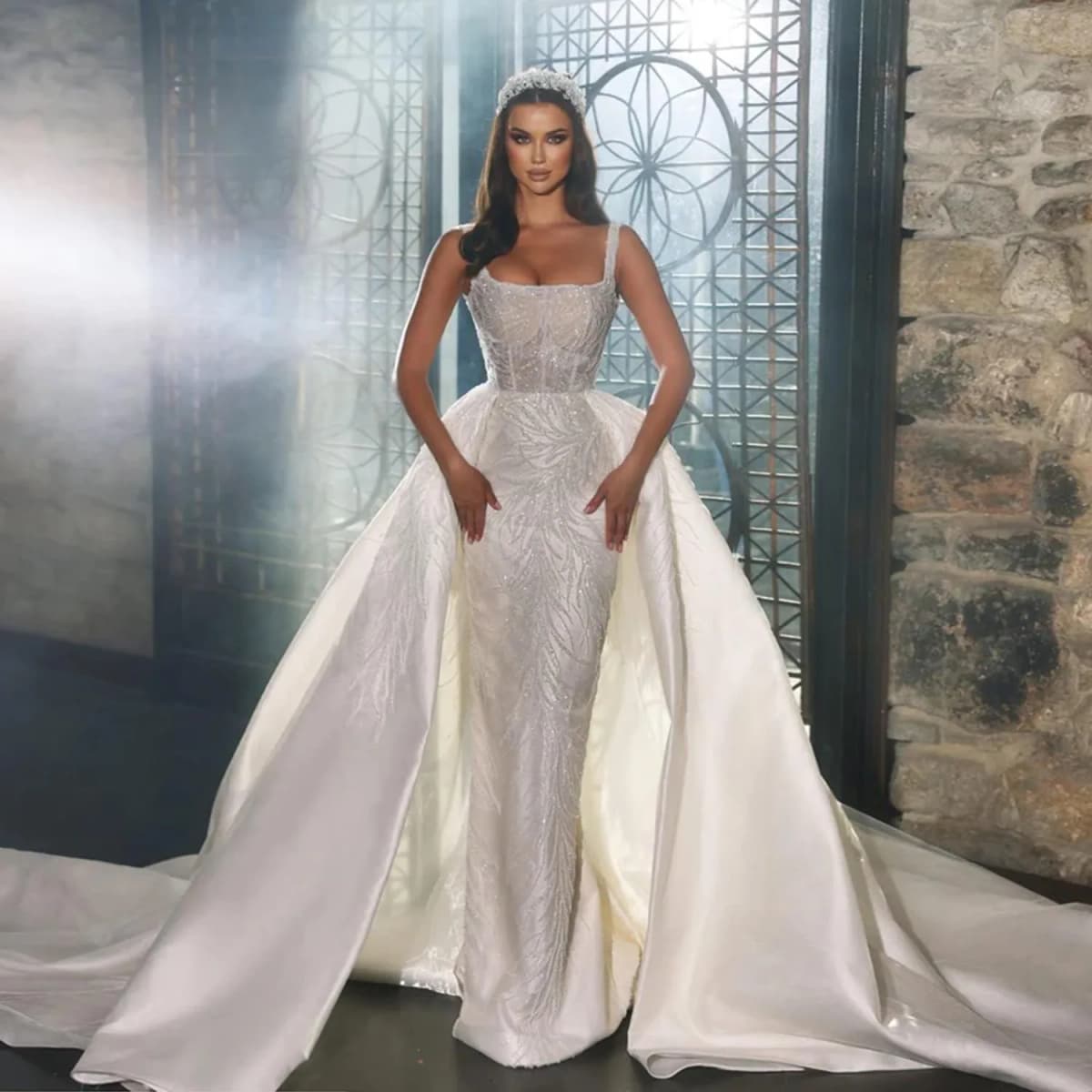 Luxury Detachable Train Mermaid Wedding Dresses Off the Shoulder Vintage Vestidos De Novia Beading Lace Bridal Gowns
