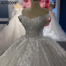 Customized V-Neck Shiny Off The Shoulder Appliques Wedding Dress 2026 Ball Gown Floor Length Sweep Train Lace Up Bridal Gown