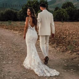 HAMMAH Mordern Appliques Wedding Dresses For Mariages V Neck Spaghetti Strap Backless Trumpet Sleeveless Vestido De Casamento