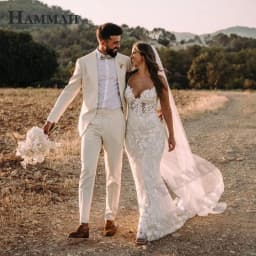 HAMMAH Mordern Appliques Wedding Dresses For Mariages V Neck Spaghetti Strap Backless Trumpet Sleeveless Vestido De Casamento