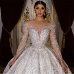 Glitter Fully Beaded Wedding Dress With Organza Ball Gown Full Sleeve O-Neck Bride Dress Lace Up Vestido De Novia Customized