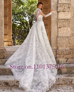 Shiny Beads Lace 3 Pieces Mermaid Wedding Dress With Detachable Long Sleeve Shawl Train Vestido De Noiva Sereia