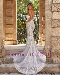 Shiny Beads Lace 3 Pieces Mermaid Wedding Dress With Detachable Long Sleeve Shawl Train Vestido De Noiva Sereia