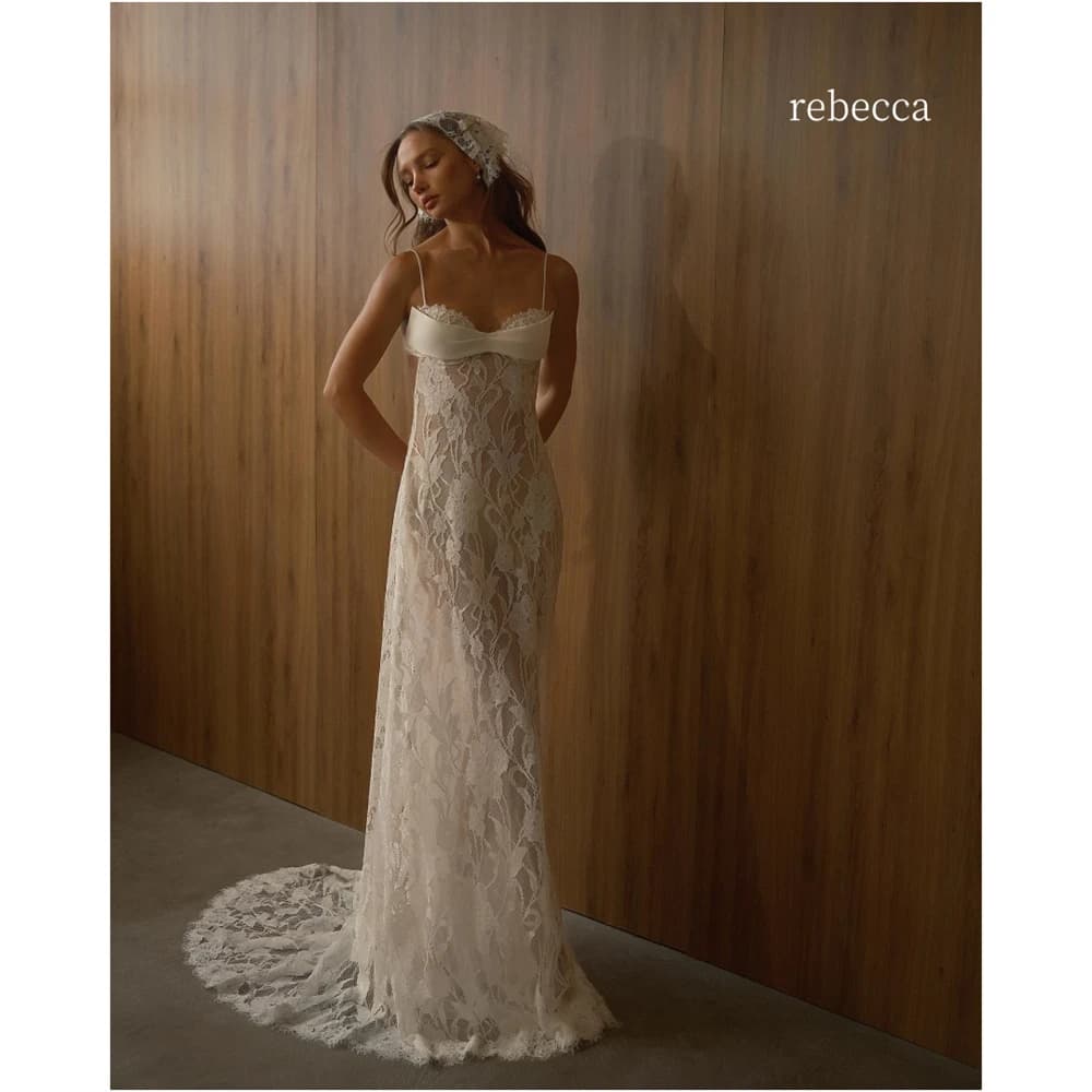 Rebecca Customized Sleeveless Floral Embroidery Lace Wedding Dress Backless Vestidos De Noche A-Line Floor-Length Formal Evening