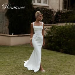 Simple Pleat Mermaid Wedding Dress High Slit Sleeveless Square Collar Spaghetti Straps Open Back Vestidos De Novia Customized