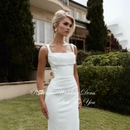 Simple Pleat Mermaid Wedding Dress High Slit Sleeveless Square Collar Spaghetti Straps Open Back Vestidos De Novia Customized