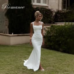 Simple Pleat Mermaid Wedding Dress High Slit Sleeveless Square Collar Spaghetti Straps Open Back Vestidos De Novia Customized