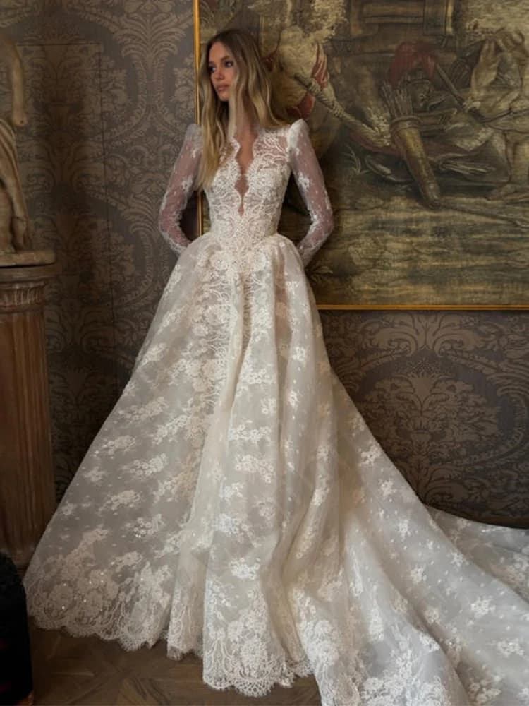 2026 Vintage A-line Long Wedding Dress Lace Decal Bridal Robe Sparkling Bridal Gowns Customized Robe De Mariée vestidos mujer