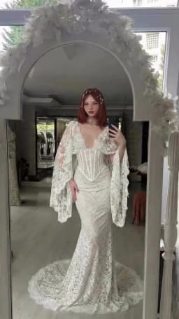 Rebecca Customized V-Neck Detachable Shawl Prom Dress Sweep Train vestidos de noche Lace Embroidery Sheer Evening Dresses 2026