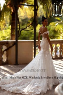 Anna Charming Sweetheart Wedding Dress Bridal Off the Shoulder Lace Appliques Zipper Brush Train Vestido Femenino Customised