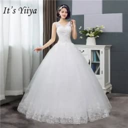 Customized Wedding Dress Pure White V-neck Appliques Sleeveless Princess Floor Length Plus size Wedding Gowns De Novia HS288