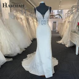 HAMMAH Elegant V Neck Wedding Dresses Mermaid Appliques Lace Spaghetti Strap Satin Court Train Robe De Mariee Customized