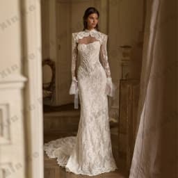 Gorgeous Women's Wedding Dress Elegant Detachable Sleeves Princess Mermaid Bridal Gowns Formal Party vestido de novia Customized