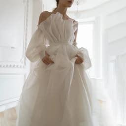 DREAM Scalloped Neck Organza Long Sleeve Boho Wedding Dress Off Shoulder A Line Backless Princess Elegant Bridal Gown Customized