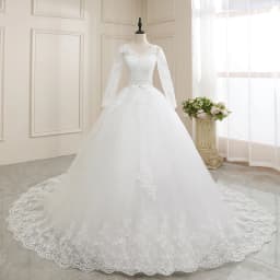 New Wedding Dress Long Sleeve Satin Lace Belt Sweep Train Ball Gown Princess Elegant Wedding Party Dress Customization