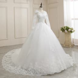 New Wedding Dress Long Sleeve Satin Lace Belt Sweep Train Ball Gown Princess Elegant Wedding Party Dress Customization