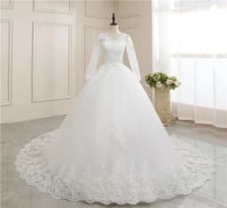 New Wedding Dress Long Sleeve Satin Lace Belt Sweep Train Ball Gown Princess Elegant Wedding Party Dress Customization