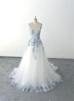 Kyoto Light Blue Floral Embroidery Wedding Dress Sleeveless Square Neck vestidos de novia Customized A-line Fairy robe de mariée