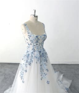 Kyoto Light Blue Floral Embroidery Wedding Dress Sleeveless Square Neck vestidos de novia Customized A-line Fairy robe de mariée