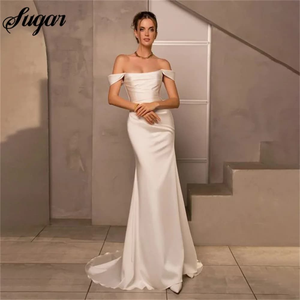 Off The Shoulder Charming Wedding Dress Elegant Soft Stain Wedding Gown Strapless Bridal Dress Sexy Bridal Gown vestido novia