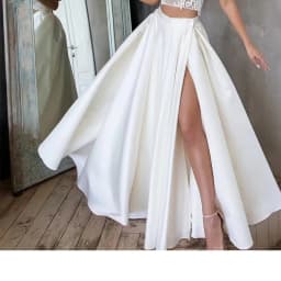 Satin High Side Slit Detachable Train Wedding Removable Skirt for Dresses Sexy Bridal Party Prom Overskirt