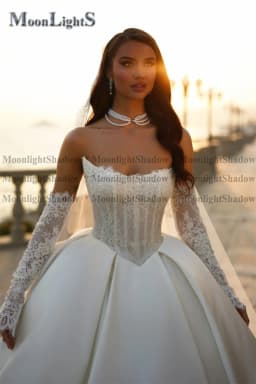 Moonlight Classic Lace Wedding Dresses for Women Court Train A-Line Satin Pleat Bridal Gown Vestidos De Novia Customized Plus
